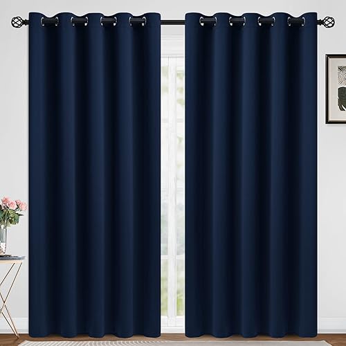 Miniatura 90 de COSVIYA Cortinas 100% opacas para dormitorio con forro negro, bloqueo de luz completa, aislamiento térmico y ojales, tratamiento de ventana de 54