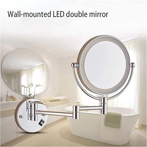 Miniatura 2 de DHAEY Wall-Mounted Makeup Mirror 8-inch LED Wall-Mounted Double-Sided Lighting Mirror 360° 7X Magnifying Chrome Adjustable Arm Vanity Mirror