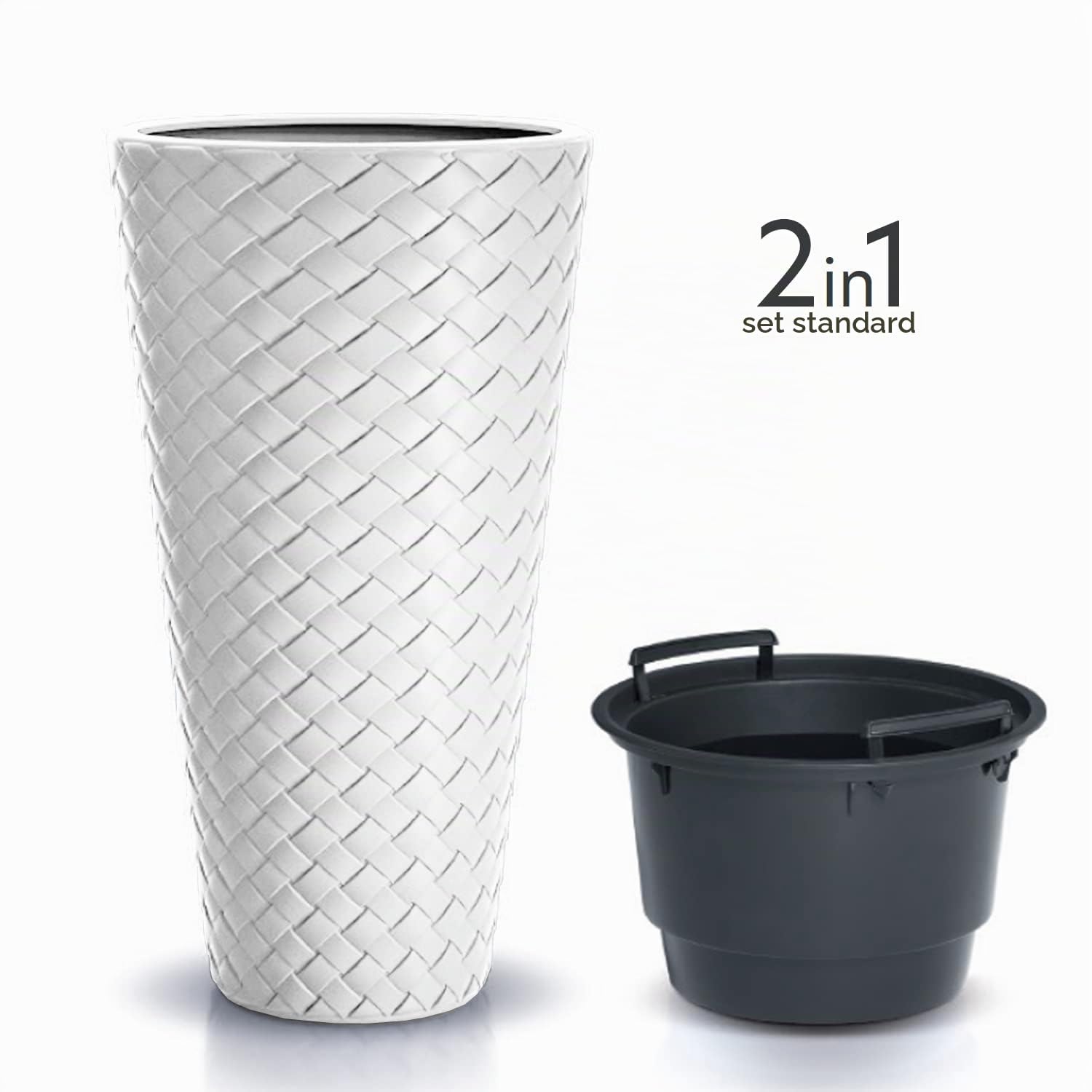 IMJ-Global Vaso per Fiori piante Tondo Matuba Slim Decorativo in Plastica Alto 78 cm da interno esterno Ø40x40 cm Tondo Bianco Design Moderno 57 Litri