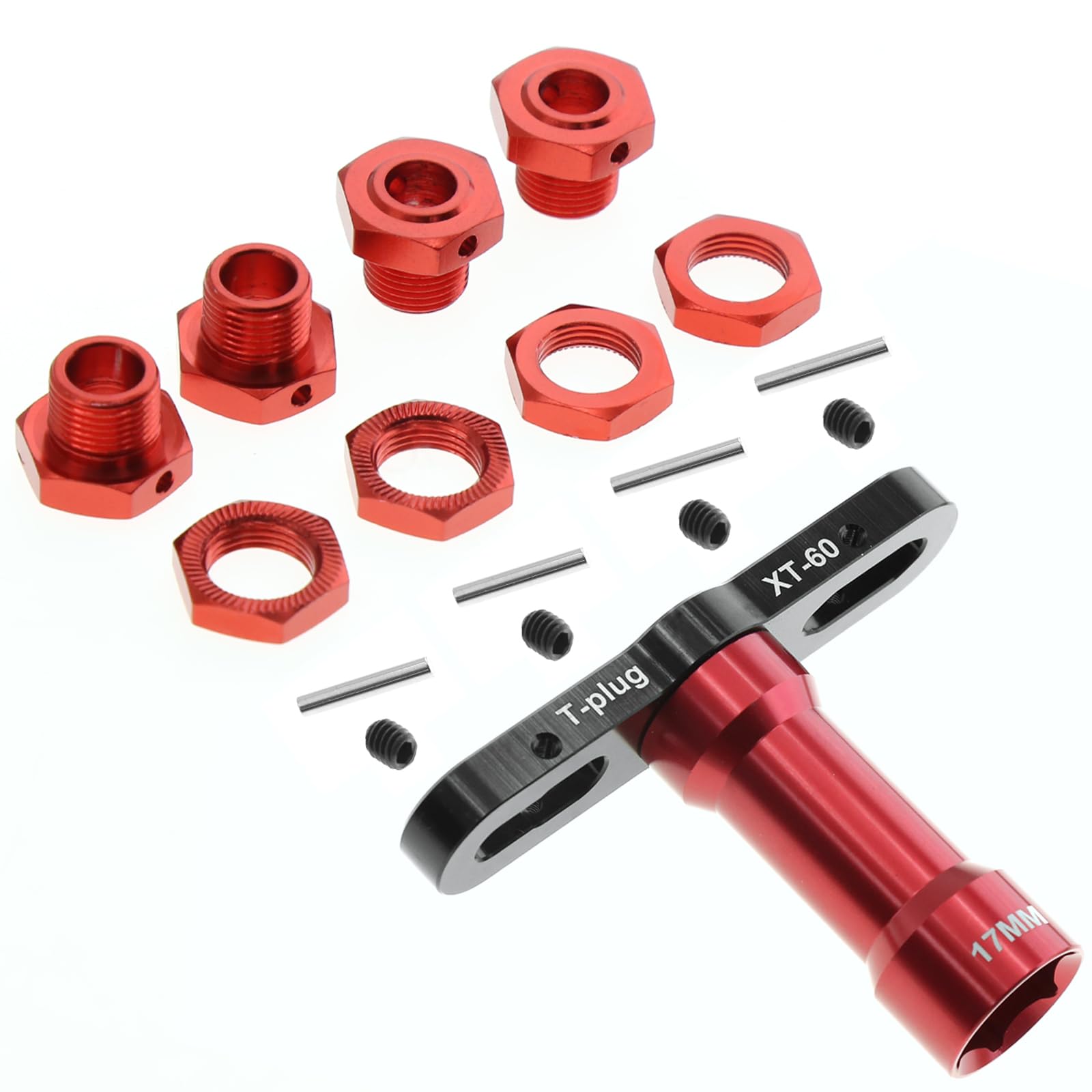 17mm Wheel Hex and Wheel Nut Alum with 17mm Hex Wheel Wrench Sleeve for ARRMA Typhon 6S Infraction 6S Mojave Felony Limitless Upgrades Parts (Red)