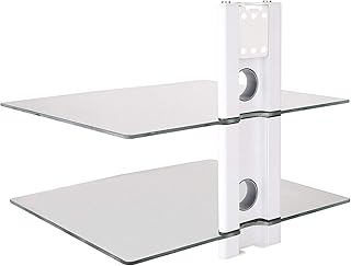 Soporte de Pared Blanco con 2 estantes de Vidrio para la Consola del Reproductor de DVD Bluray Estante para bocina de Vidrio Modelo: GL11CW