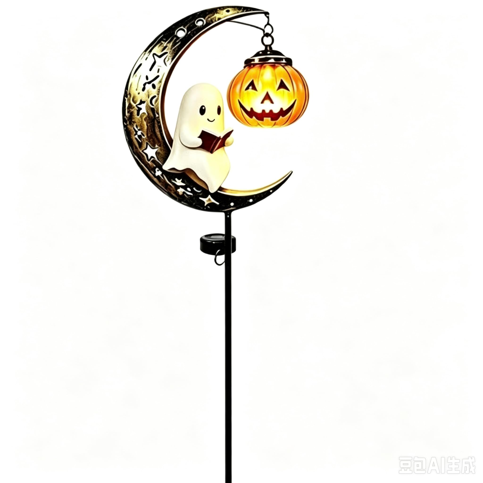 ENCOMAG Solar Halloween Black Cat Pumpkin Moon Garden Stake Light, IP45 Waterproof Crackle Glass LED, Yard Decoration with Crescent Moon, Jack-o'-Lantern Lantern for Garden, Walkway (#F)