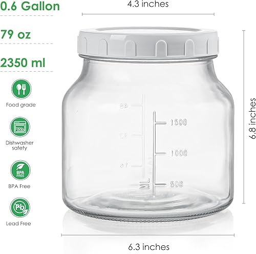 Miniatura 2 de Qianfenie Paquete de 2 tarros de almacenamiento de vidrio de boca ancha con tapa hermética, tarros de almacenamiento de alimentos de 1 galón con