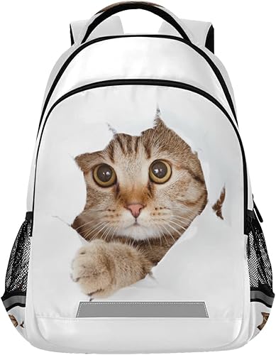 Mochila Acuarela Flor Floral Colorido Escuela Colegio Mochila Portátil Casual Daypack, N Lovely Cat Blanco, Mochilas Daypack