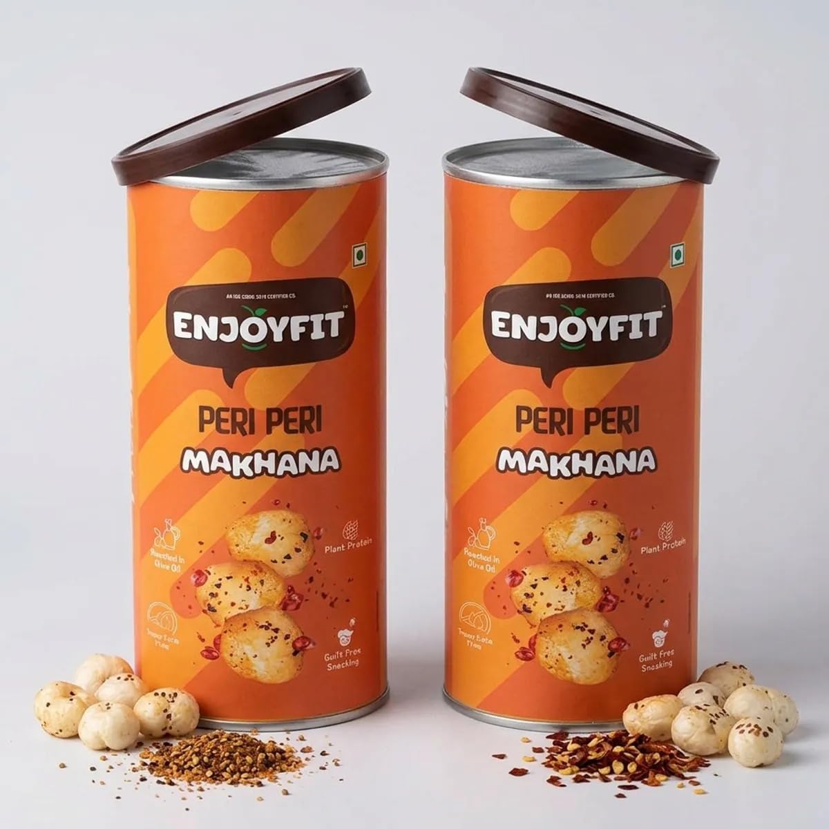 ENJOYFIT Roasted Makhana Peri Peri (Pack of 2, 77g each) | Healthy Namkeen Snack | Gluten Free | Rich in Protein and Fiber | Roasted in Olive Oil | Guilt Free Munching-image-28