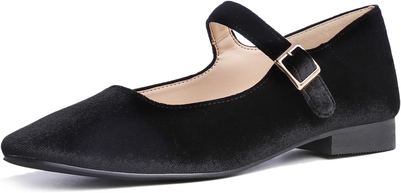 Sq Maryjane Black Velvet Stack Heel