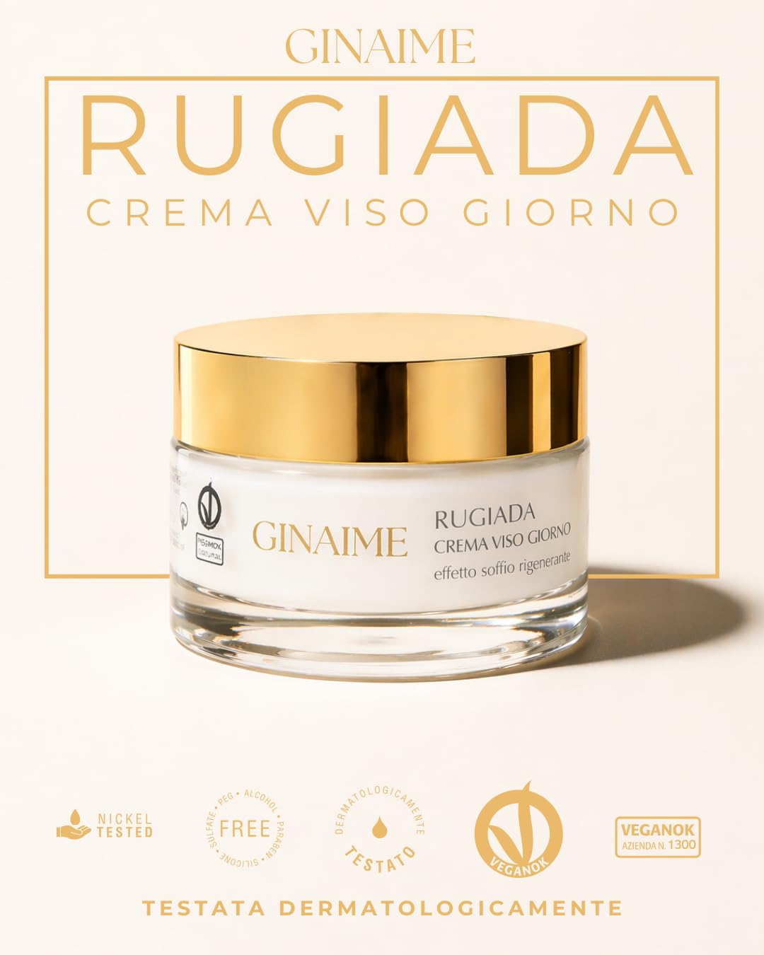 Rugiada Crema Viso Giorno, Crema Idratante con Acido Ialuronico e Peptidi Biomimetici, Effetto Lifting Rigenerante, Made in Italy, 50 ml