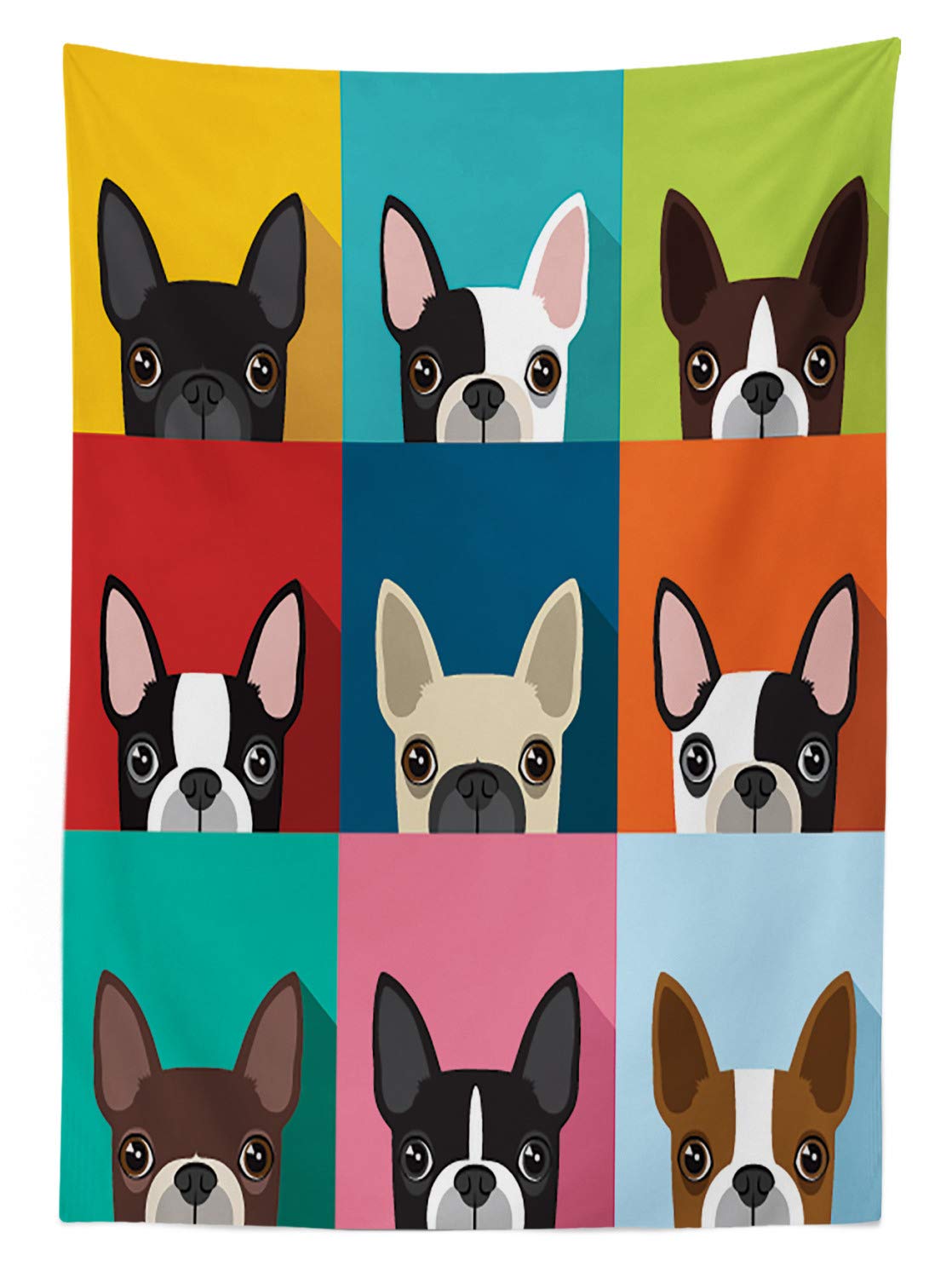 ABAKUHAUS Boston Terrier Tovaglia, Mosaico, Rettangolare per Sala da Pranzo e Cucina, 140 cm x 240 cm, Pallido Grigio Bianco