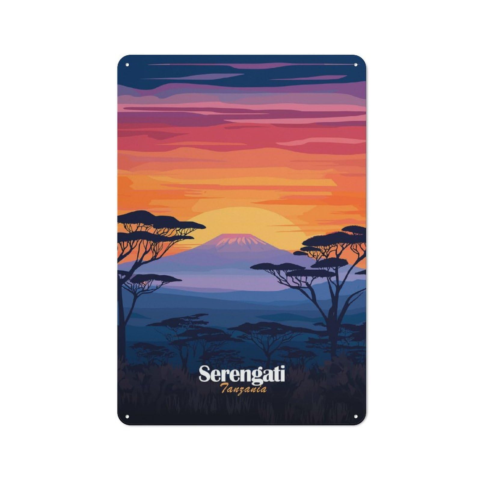 Junmoney Style-10 Serengeti Sunset Rustic Metal Wall Decor 30X20cm, Garden Room Metal Sign For Patio Bar, Workshop, Shed Or Kitchen