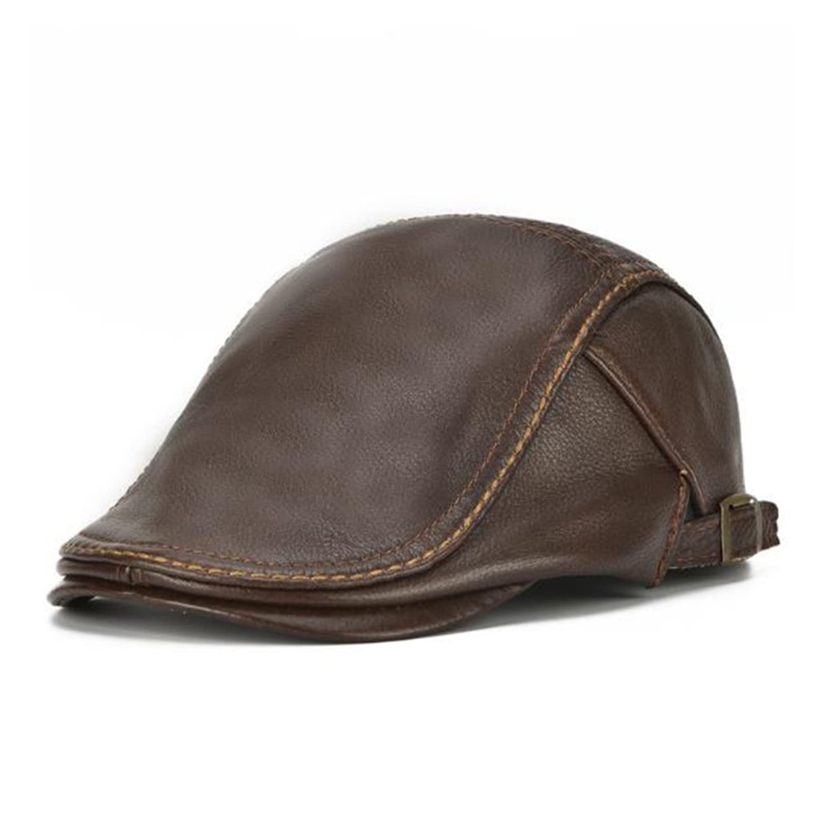 Mężczyźni Kawa Beret Prawdziwej Skóry Skóry Wołowej Płaskie Czapki Mężczyzna Zima Solidna Prawdziwa Skóra Duckbill Retro Gatsby Ivy Hat
