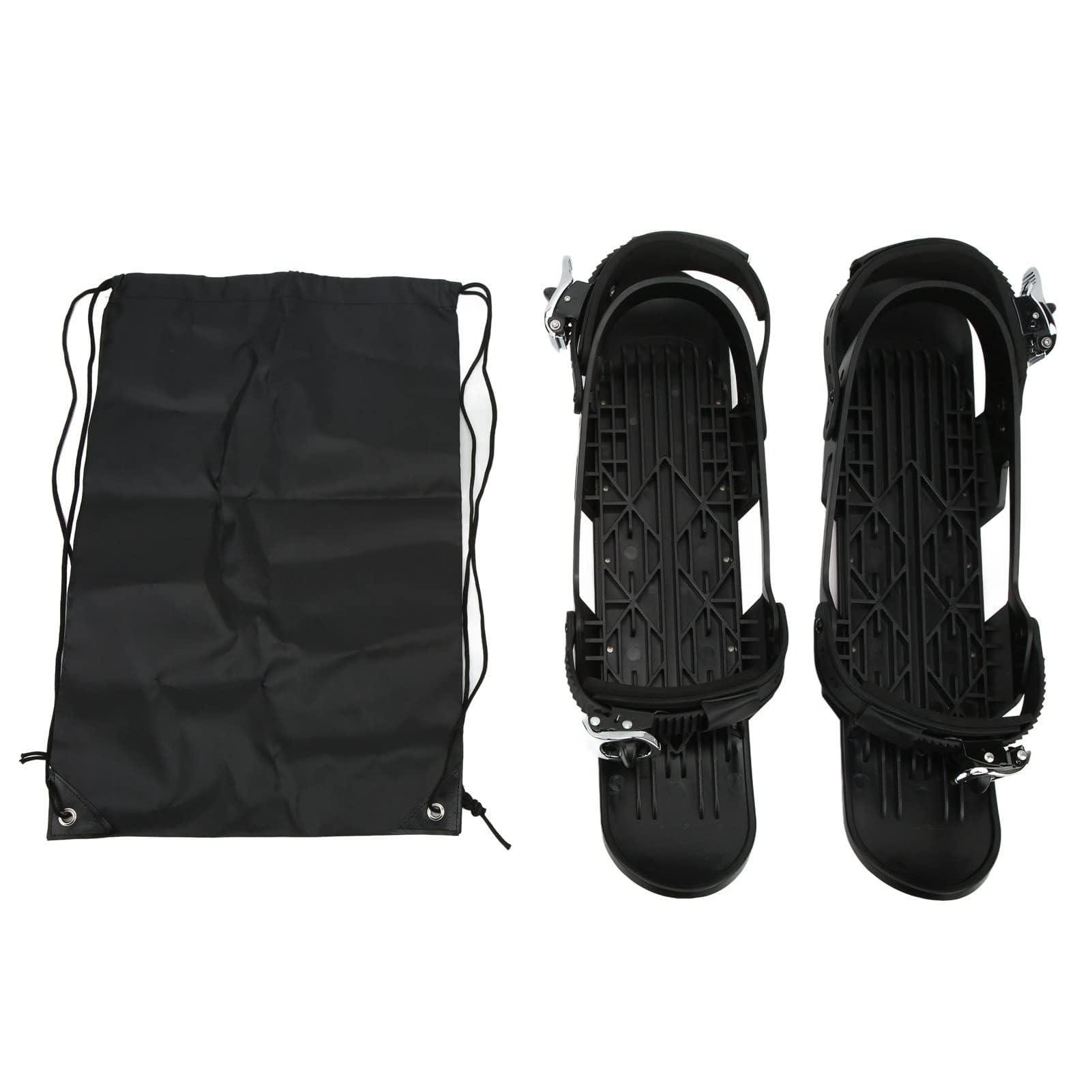 Ejoyous Mini buty narciarskie regulowane buty snowboardowe dla dorosłych przenośne czarne buty narciarskie z metalową klamrą trwały nylon na stoki leśne kolczyki