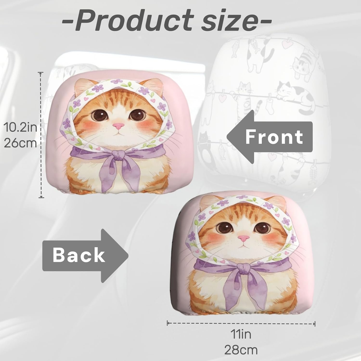 2 PCS Elastic Car Headrest Cover - Country Cat image 2