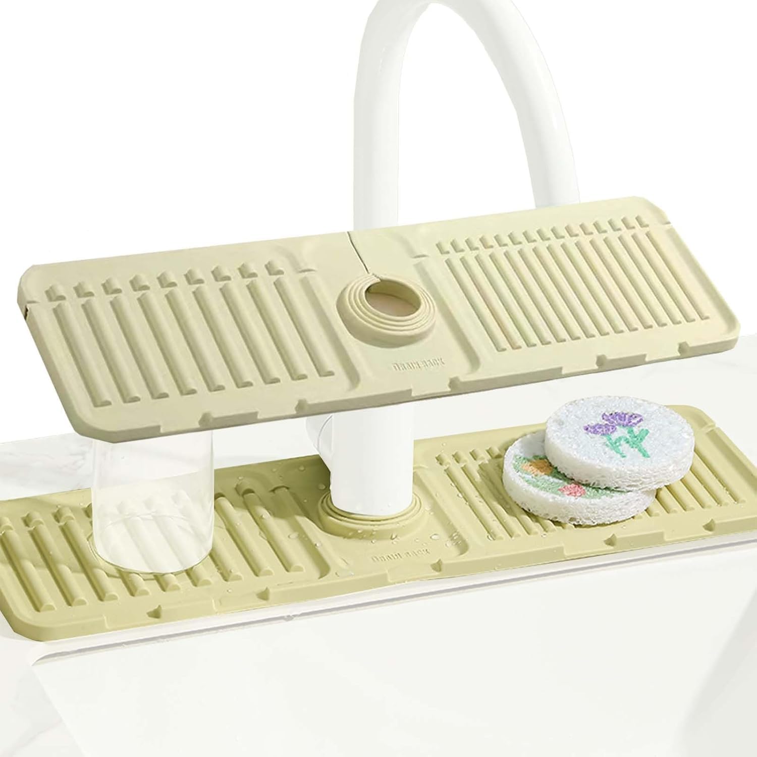 BRAVIKERLY Silicone Drip Mat for Kitchen Sink, Tap Splash Guard & Drip Tray Mat (Beige)