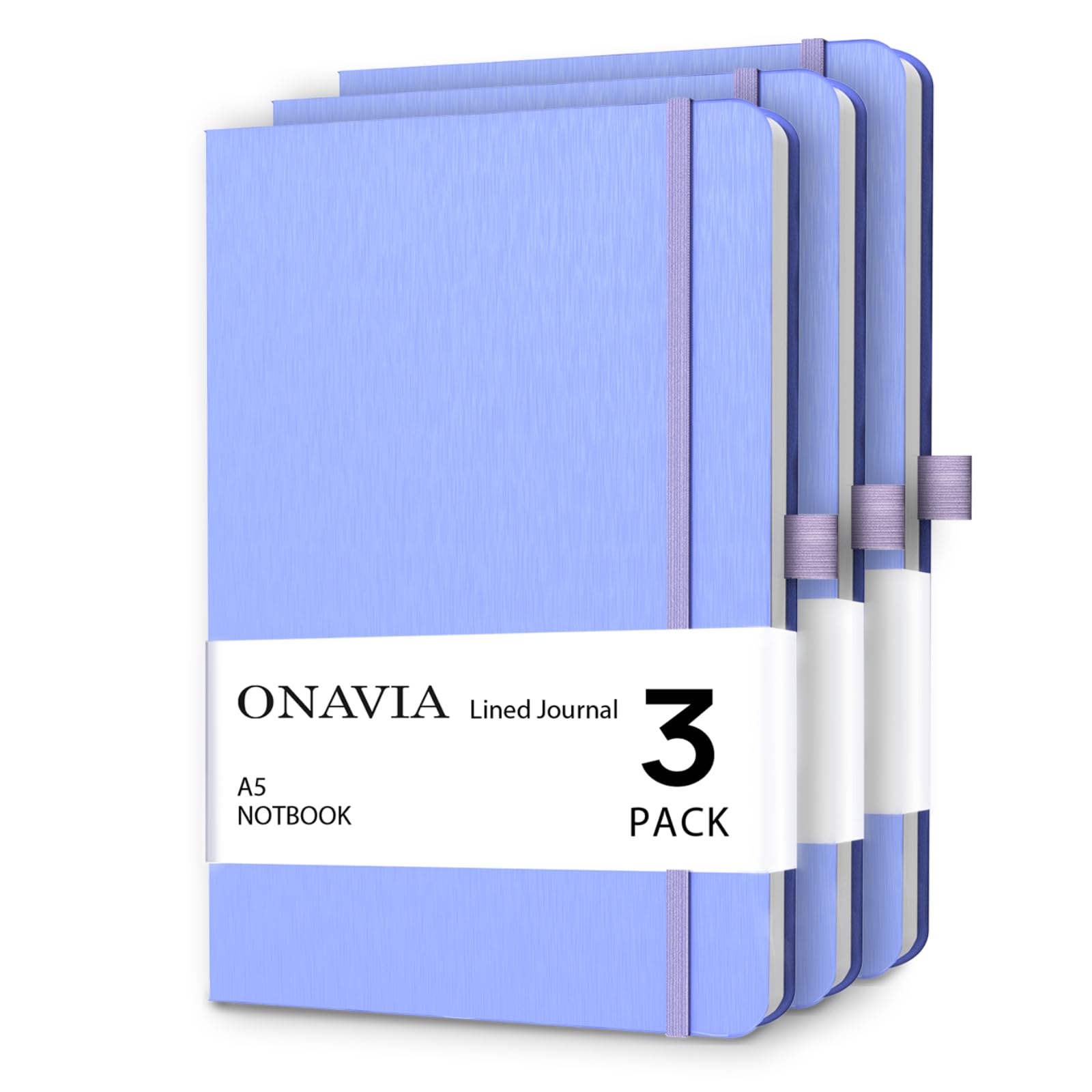 ONAVIA A5 College Ruled Notebook 3 Pack, 5.8" x 8.3", Hardcover Lined Journals for School Notes, Study, Homework, Class Writing and Journaling, 160 Pages (80 Sheets), Cornflower Blue