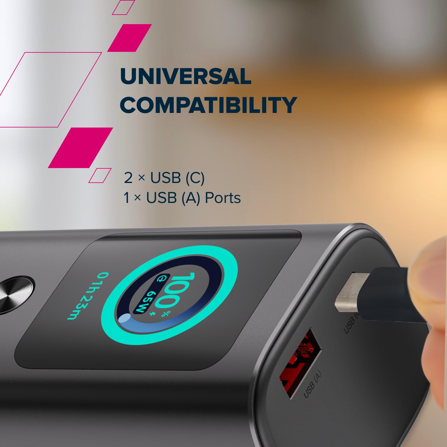 CANYON OnPower 265 Power Bank 20000 mAh 165 W, Dual 100 W USB-C, USB-A, cavo USB-C integrato da 60 cm, display TFT, approvato dalle compagnie aeree, grigio scuro