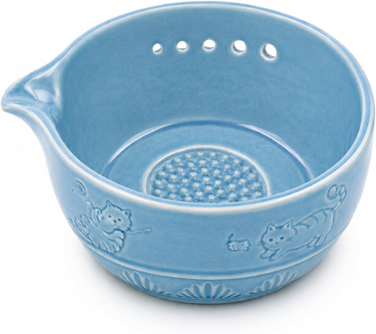 Lacfinsien Pottery Herb Stripper Bowl, 2 in 1 Herb Stripper Bowl and Garlic-Onion-Ginger Grater, Pottery Herb Stripper, Food Prep & Dip Bowl