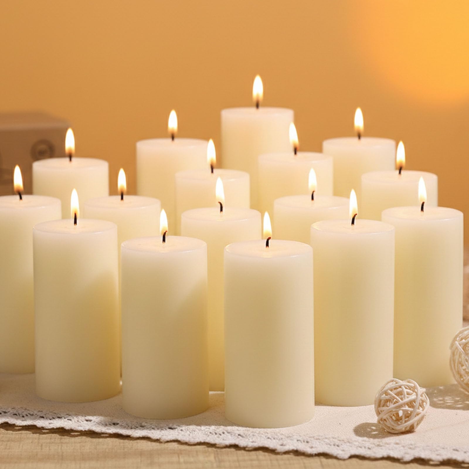 20 Unscented Ivory Pillar Candles - 2x4in Table Candles, Long Burning up to 30 Hours, Premium Paraffin with Cotton Wick for Church, Home, Wedding, Party Decoration