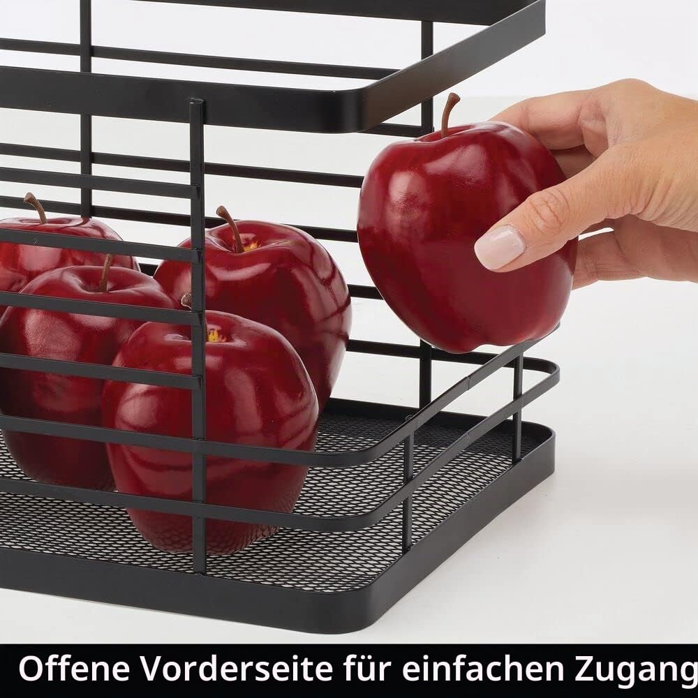 mDesign Obstkorb für die Küche – stapelbarer Korb aus Metall mit offener Front – ideal als Brotkorb, für Obst, Snacks und vieles mehr nutzbar – 2er-Set – mattschwarz
