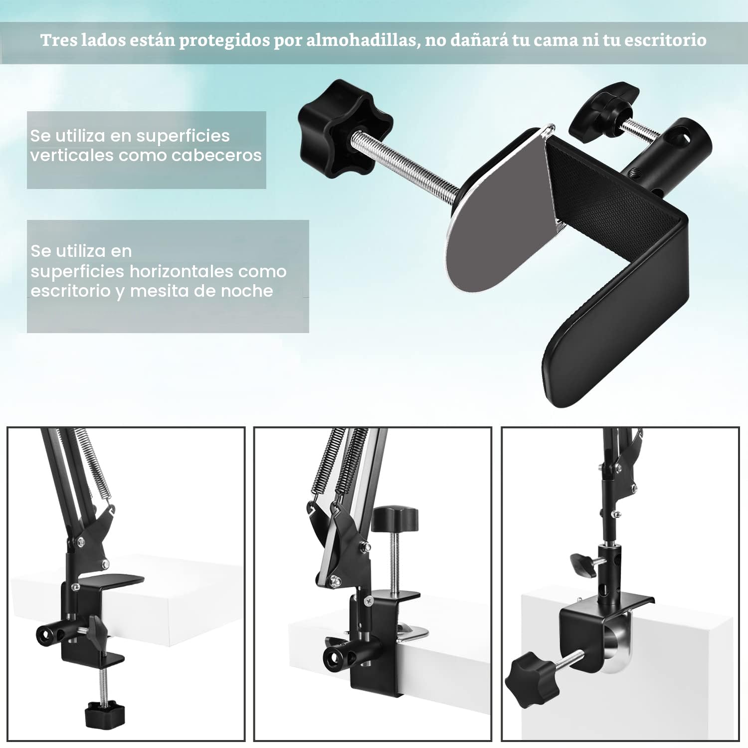 SAMHOUSING Soporte giratorio de 360 grados para tablet y teléfono – Brazo de aluminio estable para iPad y otros dispositivos de 4,5 a 12,9 pulgadas