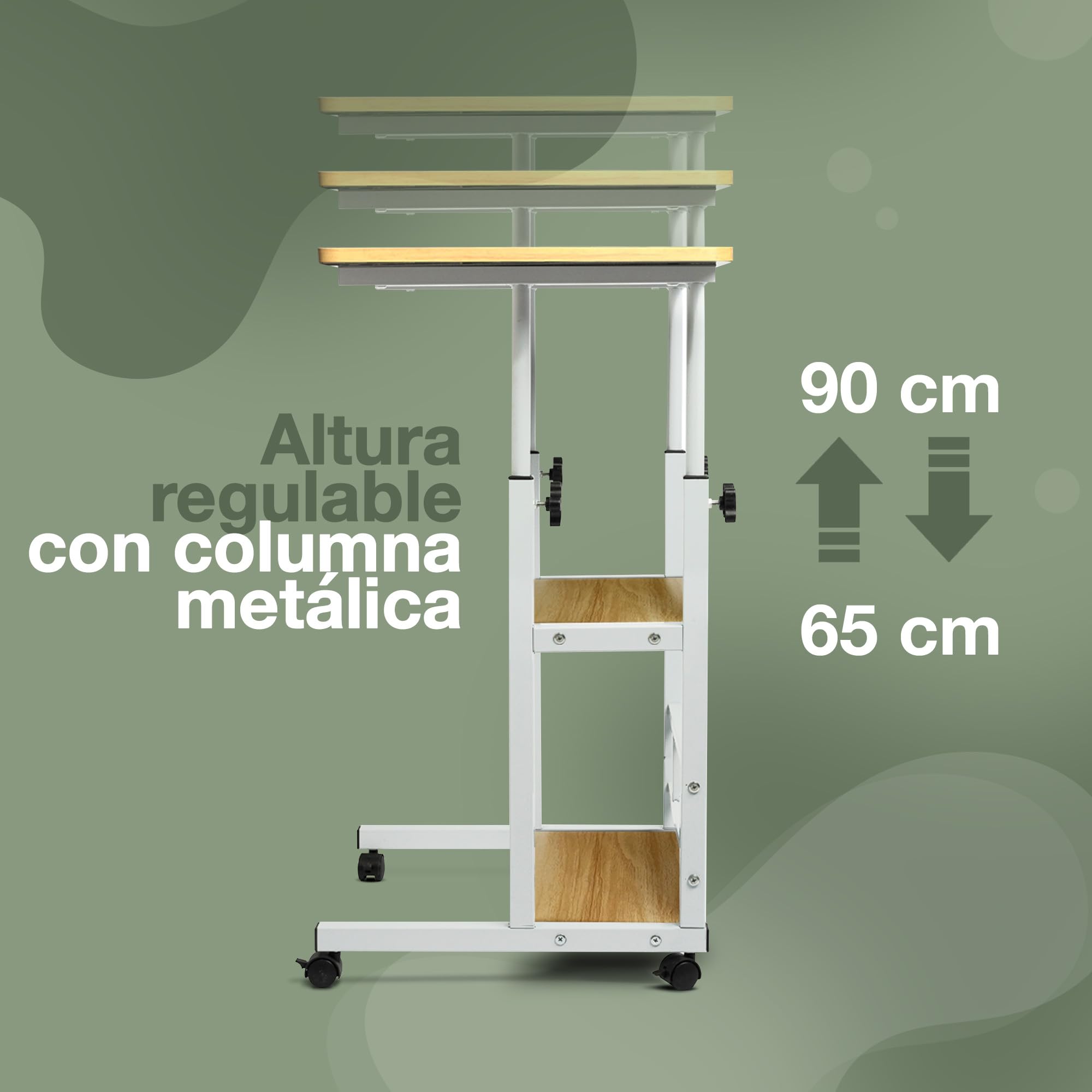 Scrivania piccola altezza regolabile e ruote-tavolo per computer 60x40 cm-tavolino ausiliario portatile per divano, letto e telelavoro-ideale per piccoli spazi