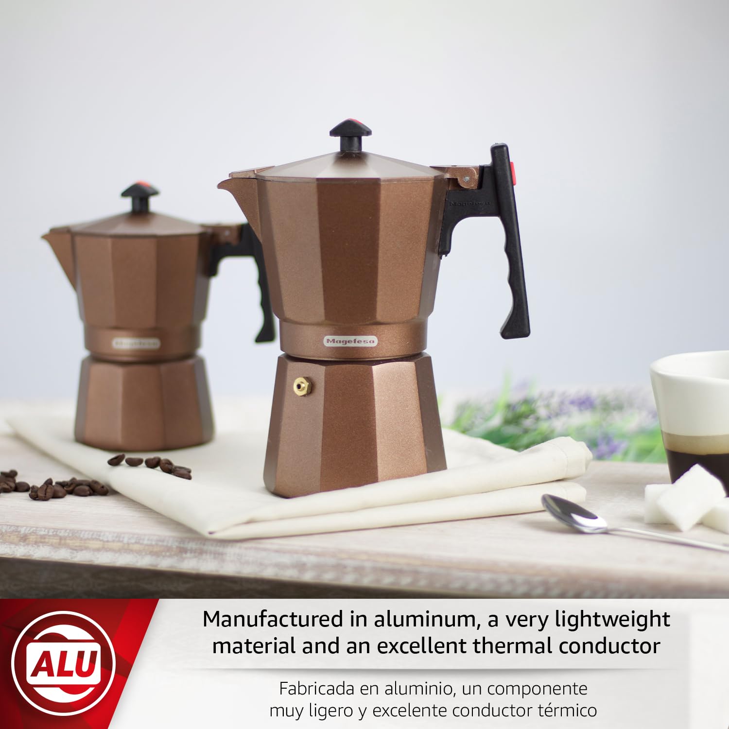 Magefesa® Cafetera espresso Colombia, tamaño de 6 tazas, haz tu propio café italiano casero con esta olla de moka, hecha en aluminio extra grueso, segura y fácil de usar, cafetera, café