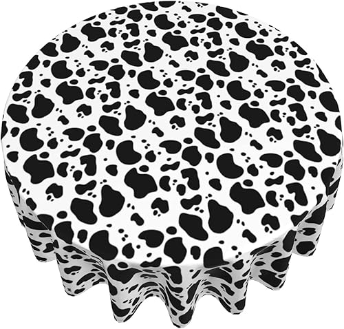 BCQJNB Mantel redondo con estampado de vaca, color blanco y negro, 60 pulgadas, lavable, para interiores y exteriores, para comedor