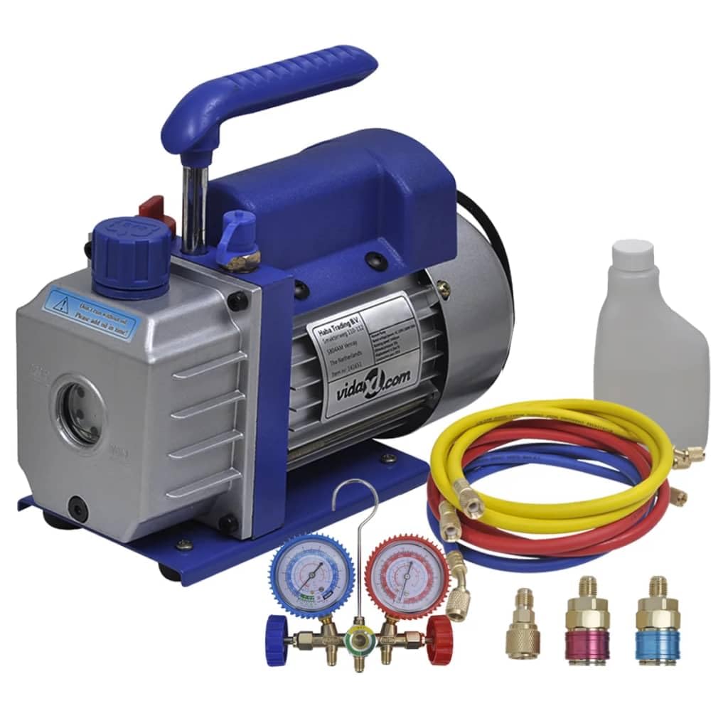 vidaXL Vakuumpumpe Einstufig mit 2-Wege-Verteiler-Manometer Set Vacuumpumpe Unterdruckpumpe Vacuum Kompressor Pumpe Klimaanlagen Monteurhilfe