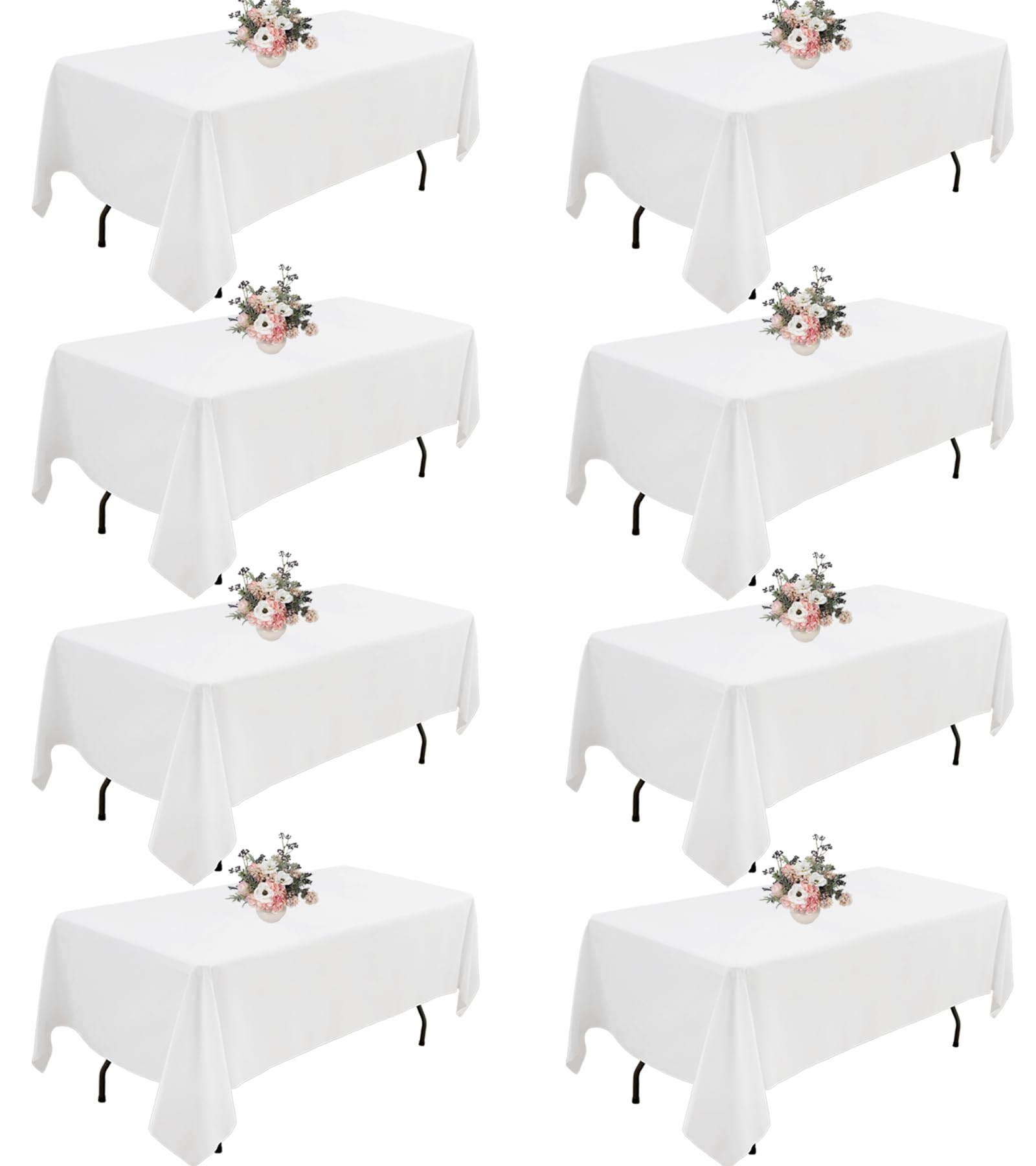 Paquete de 8 manteles rectangulares de poliéster de 60 x 102 pulgadas, resistentes a las arrugas, lavables, para bodas, banquetes, campamentos, fiestas, color blanco
