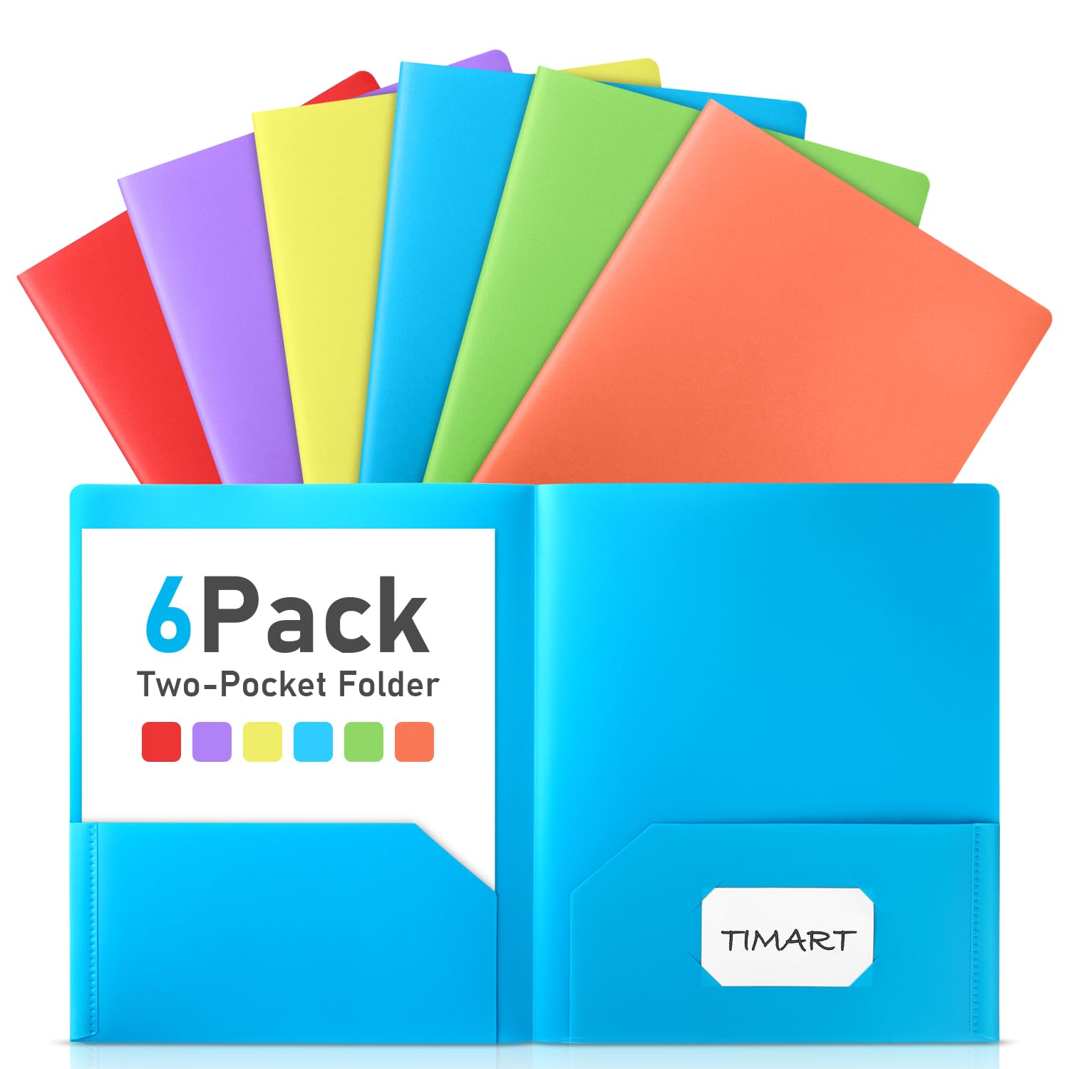 Timart Folders with Pockets-6 Pack, 2 Pocket Folders Fit Letter Size Paper, Colored Plastic File Folders for Documents, Plastic File Folder for School Office Home Bussiness