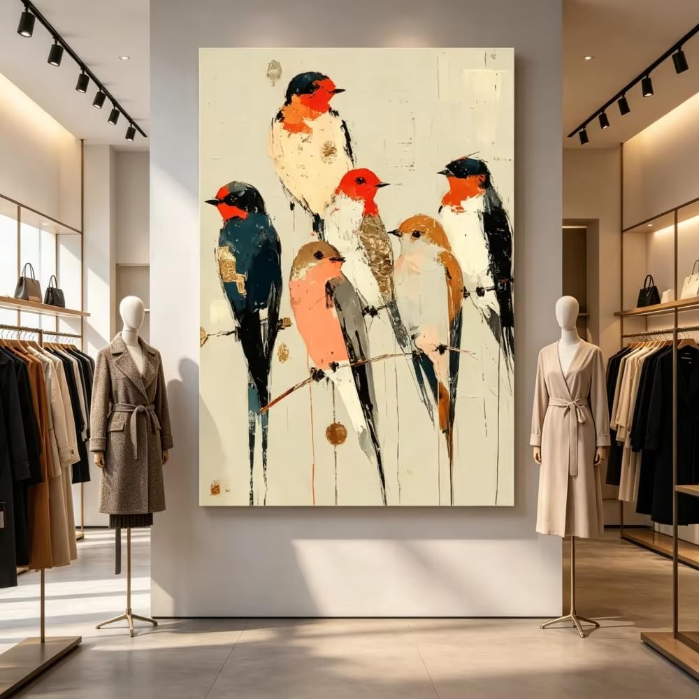 Tableau abstrait d'oiseaux AEFOUU toile murale rustique 70x100 cm - 8