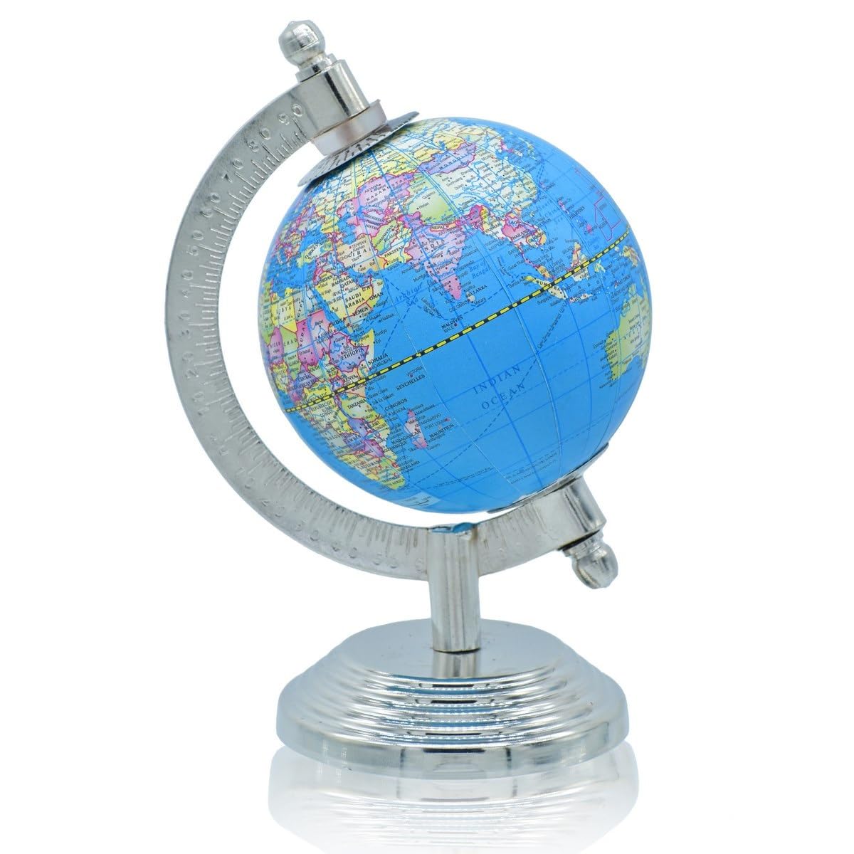 Aadya Crafts Blue World Globe 3 Inch With Metal Arc Silver Metal Base Educational Globe Home Decor World Globe Office Decor Gift Item Show Piece WGEBL3IN 1