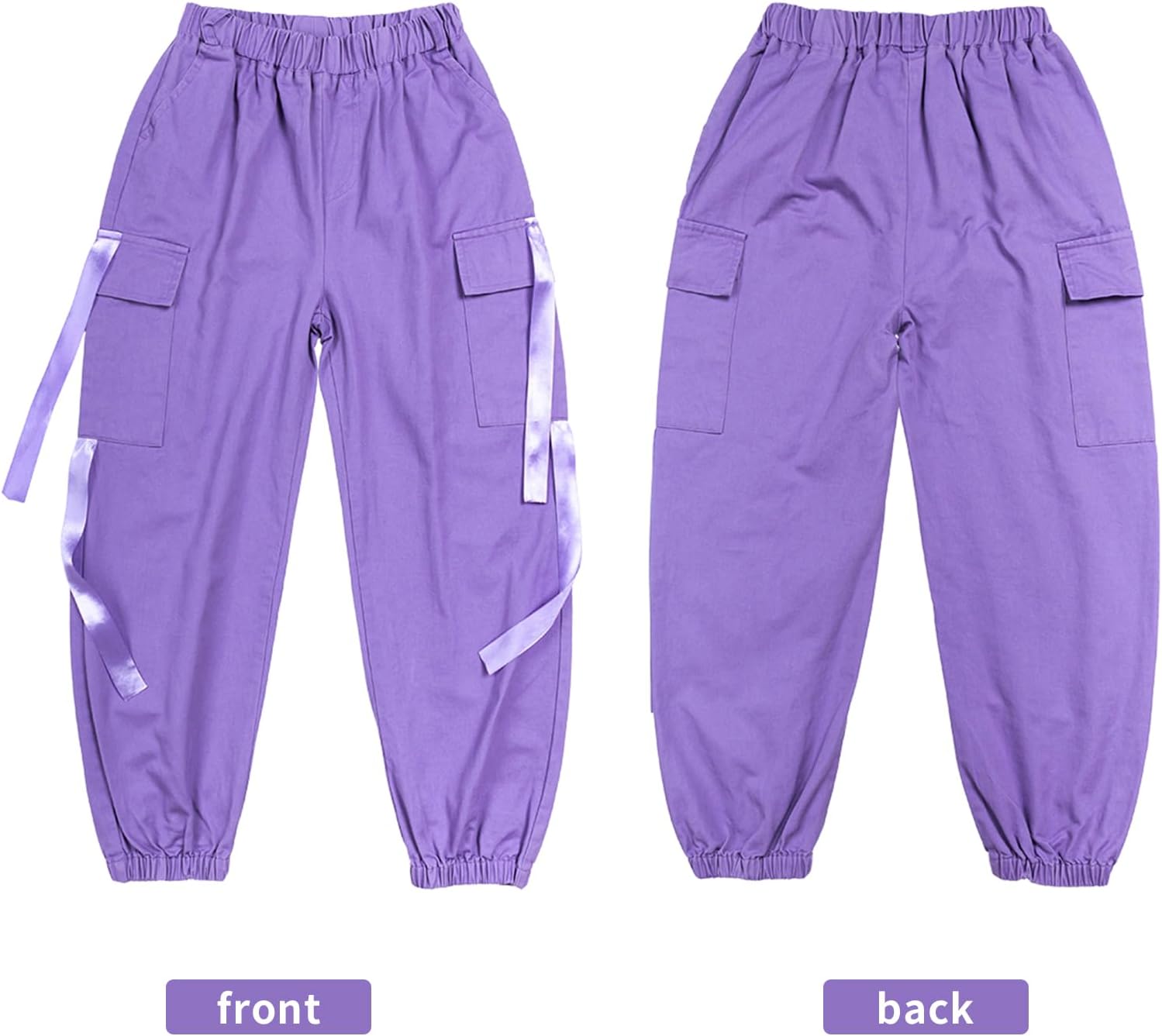 Rolanko Girls Cargo Pants for Kids Loose Streetwear Hip Hop Dance Cotton Cargo Jogger Pants for Kids 4-15 Years