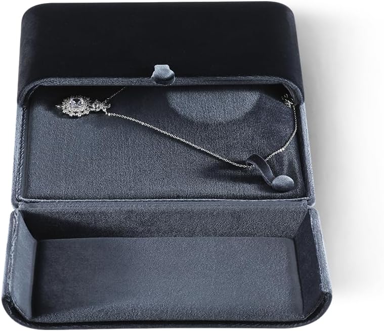 Wedding Ring Box Earring Necklace Bracelet Storage Box Proposal Engagement Gift Box Jewelry Organizer Display Box (gray, Medium Necklace Box)