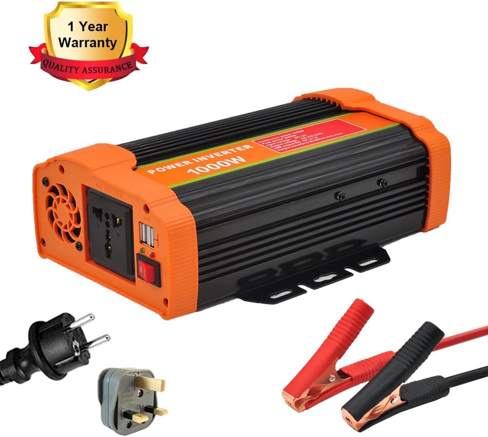 FENYI Power Inverter 1000W Peak DC 12V to AC 220V Modified Sine Wave 1000 Watt Power Converter Invertor Power Supply (1000W Orange) [Energy Class A+++]