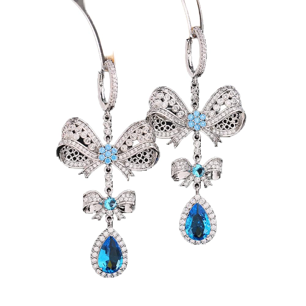 Orecchini Donna, Argento Cavo Doppio Fiocco Blu Teardrop Zirconia Lusso Ipoallergenico Orecchini A Cerniera Abbraccio Cerchio Anello Infinito Gioielli Per Donna Uomo Ragazza Festa Sposa Compleanno