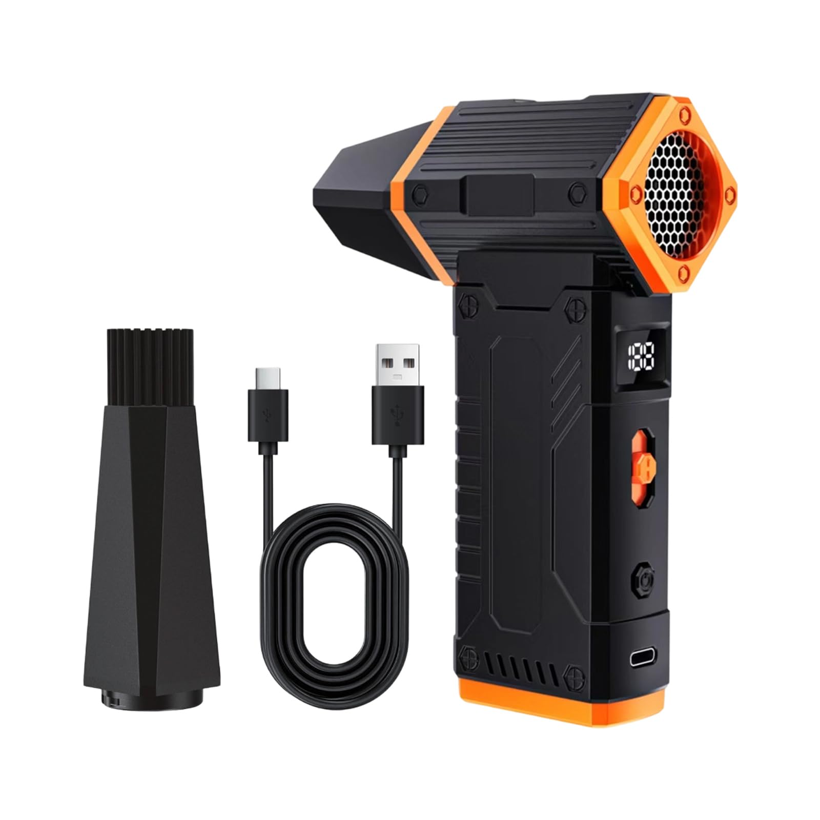 Kieteiik Black Oranges Small Handheld Fan Air Blower 130000Rpm Rechargeable Electric Air Blower For Travel Home Camping Outdoor With Adjustable Speed For Outdoor Camping Use