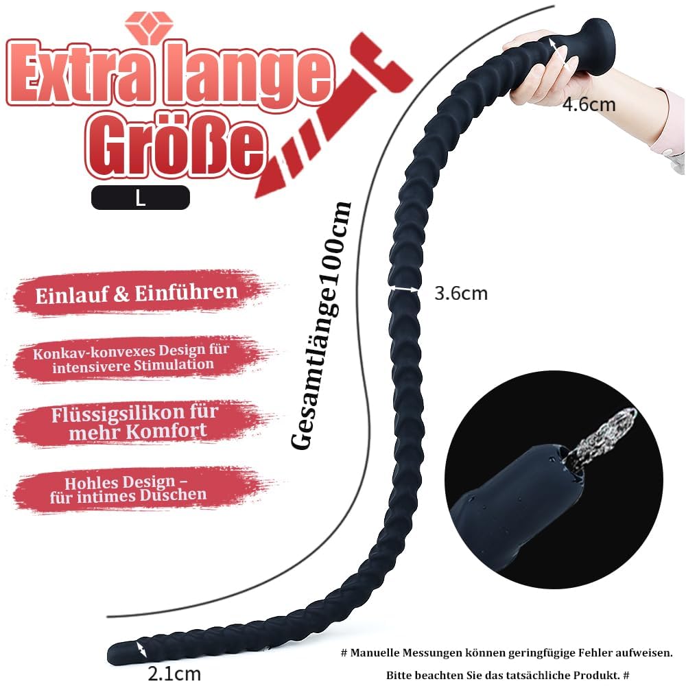100 cm Analdusche für Analverkehr Einlauf & Intimdusche Silikon Anal Butt Plug Dildo G-Punkt Prostata Stimulation Analdildo Darmspülung Analdehne Erotisches Extrem Sexspielzeug für Männer Frauen (L)