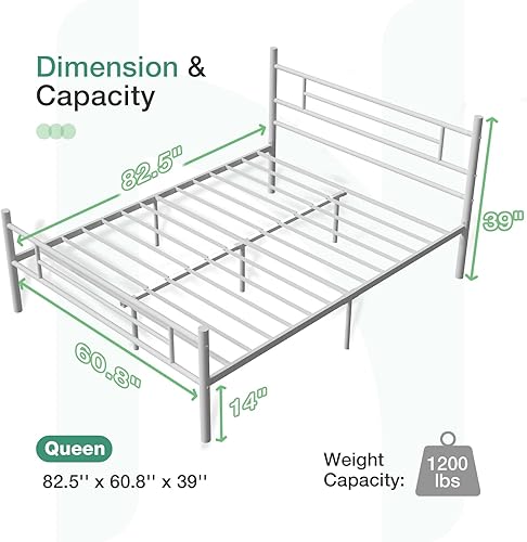 Miniatura 32 de Novilla - Base de cama con cabecera y estribo, plataforma de metal de 14 pulgadas con almacenamiento debajo de la cama, no necesita somier, soporte