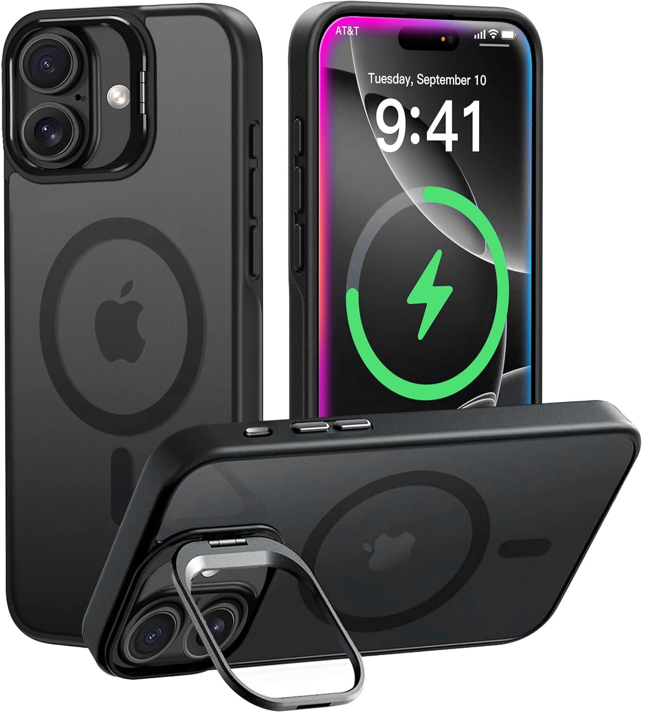 Elzzi Kickstand Mag Safe Case for iPhone 16, Built-in Adjustable Camera Stand, Translucent Matte Magnetic Mag-Safe Shockproof Phone Cover (Black Titanium) (B0DGPZ3YGS) Amazon Price History, Amazon Price Tracker