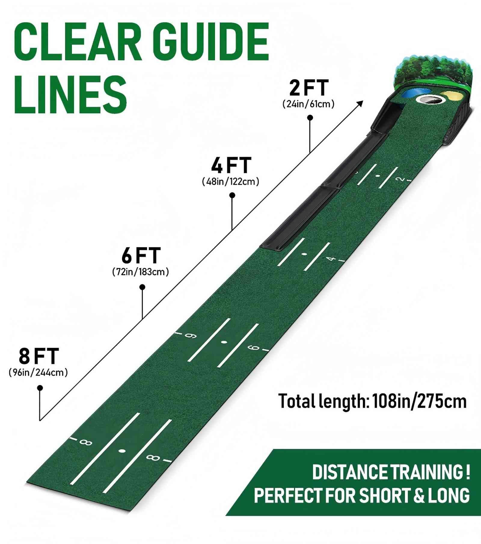 275x35CM Indoor-Golfmatte – Professioneller Übungsrasen für Zuhause, Büro und Garten | rutschfeste Golf-Trainingsmatte für Schwung und Putten, robuste, tragbares Design,ideal für Indoor-Golf