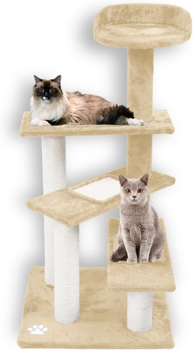Cat Trees - Kitty Tower Furniture, Kitten Climb Stand, with Natural Sisal Ropes Scratching Post, Perch, 39.4 Inches, Beige