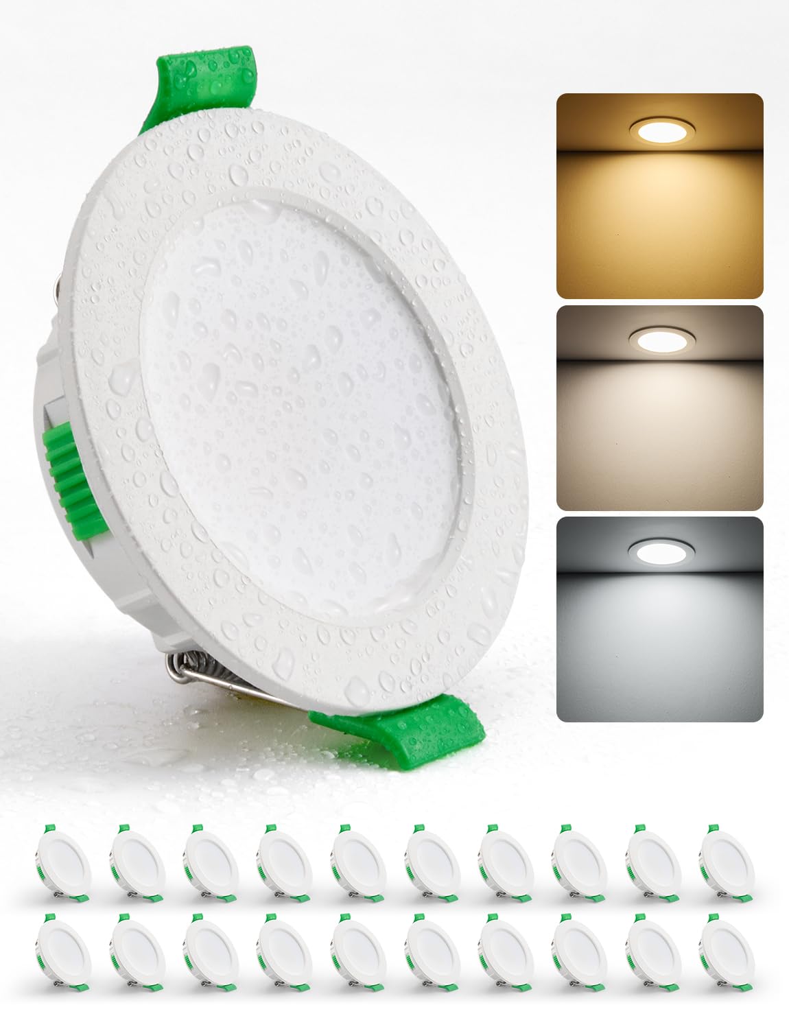 HOMEOW 20er Set LED Einbaustrahler 230V 55mm – 68mm Lochmaß, 4W LED Spot Warmweiß Neutralweiß Kaltweiß, Einbauleuchten Deckenspot Einbau Ultra Flach IP44 für Bad