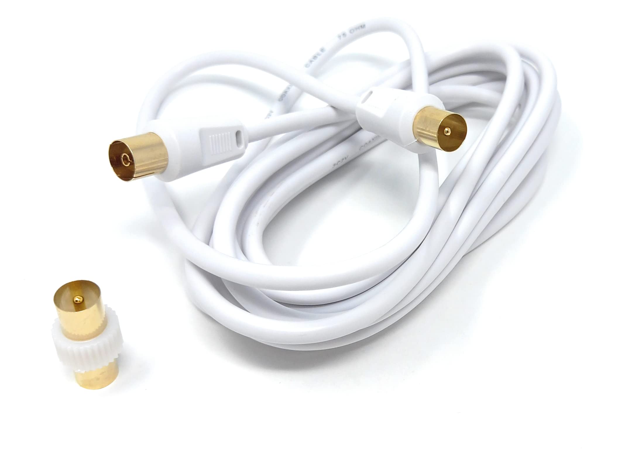 DRUT 3m TV Male to Female Extension Coax Cable, Supplied With a Male to Male Coupler Adapter, Gold Connectors 10ft White - Image 3