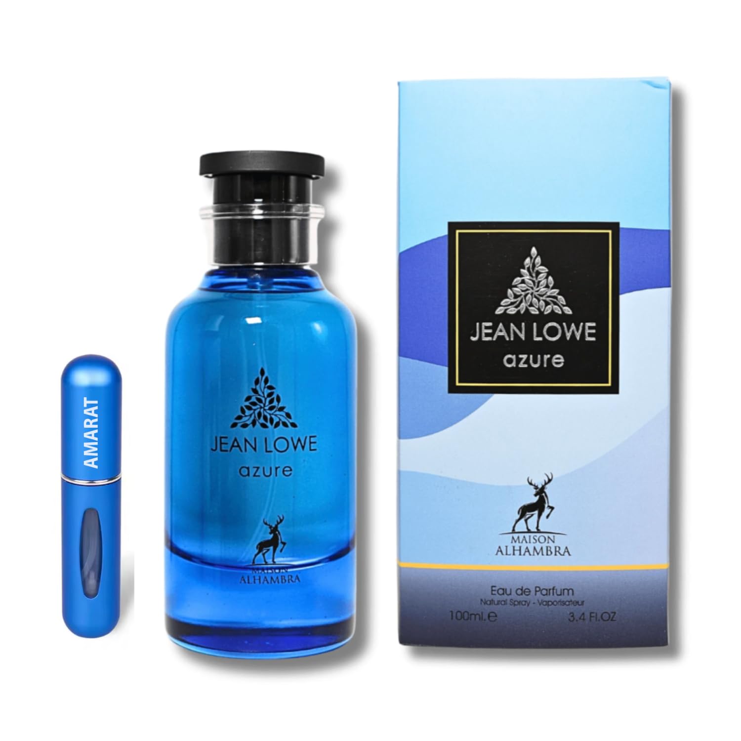 Perfume Jean Lowe Azure 100ml, Perfume Árabe de Larga Duración, Eau da Parfum Importado desde Dubái, Fragancia Fresca y Sofisticada, Incluye Atomizador Recargable 5ML (Azure)