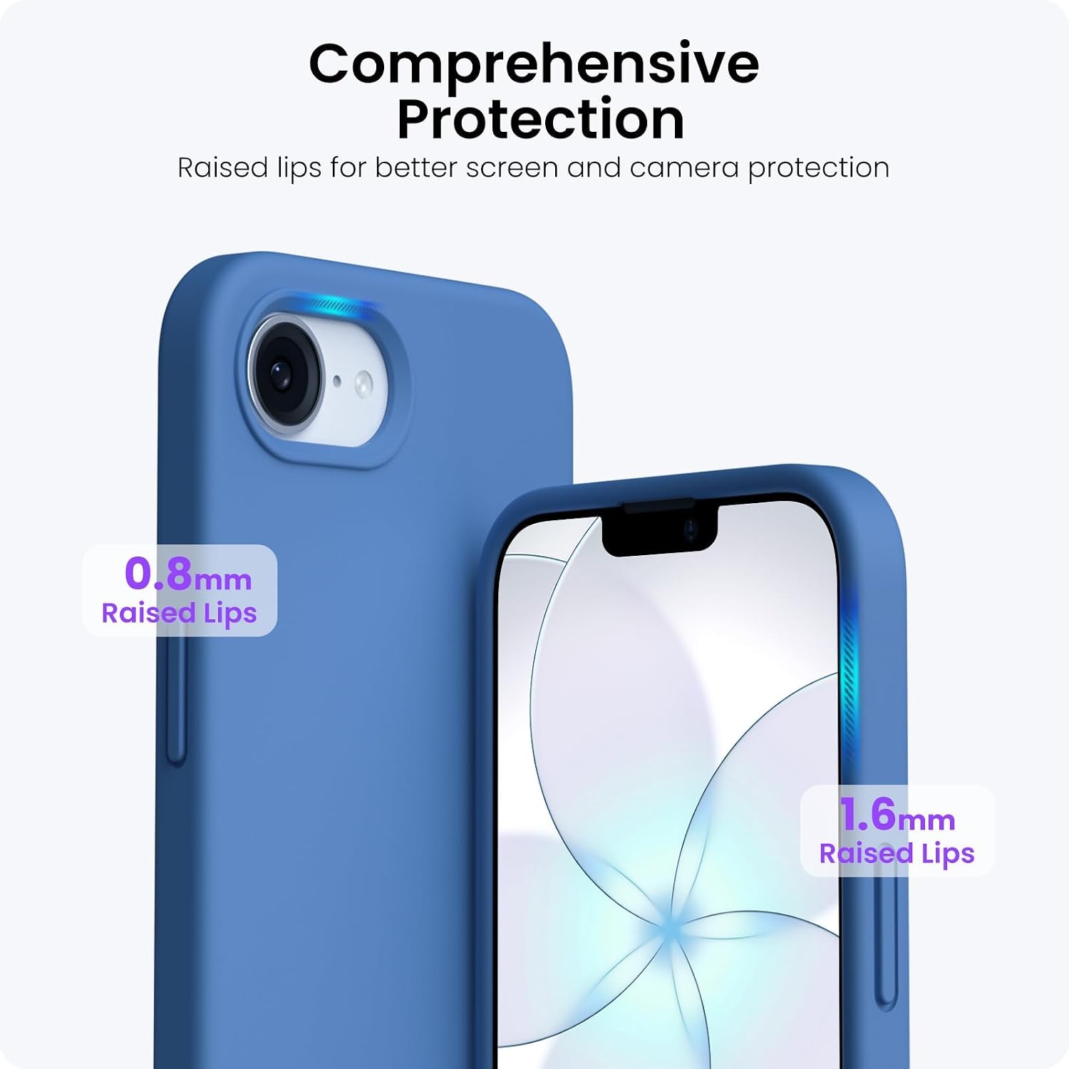 ORNARTO Compatible with iPhone 17e Case and for iPhone 16e Case 6.1", Liquid Silicone 3 Layers Full Covered Soft Gel Rubber Shockproof Cover, Protective Phone Cases for 16e & 17e-Blue thumbnail