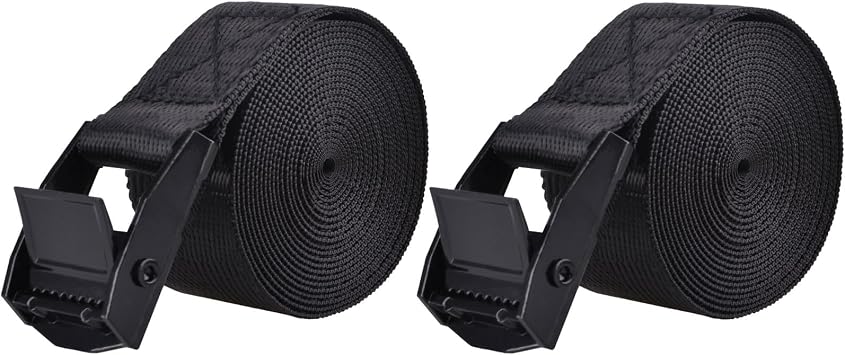 Azarxis Lashing Strap Adjustable Cam Buckle Tie Down Heavy Duty Secure Cinch Strap up to 441 lbs Capacity for Motorcycle Kayak Canoe Trailer Cargo Truck Bicycle Luggage #1 Black - 2 Pack, 5 ft