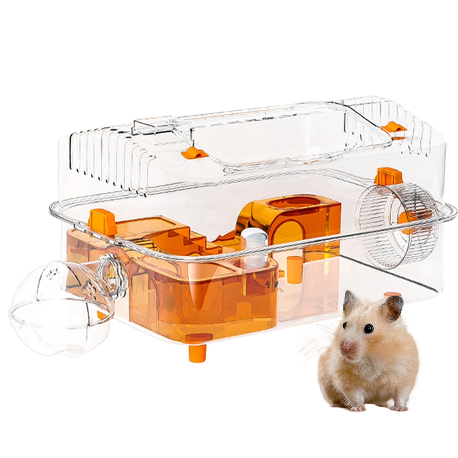 Habitat trasparente per criceti - Criceto trasparente gabbia per attività con ruota e distributore di cibo, casa decorativa per piccoli animali domestici | Bunny Chinchilla Riposo Dormire Gioca Gabbia
