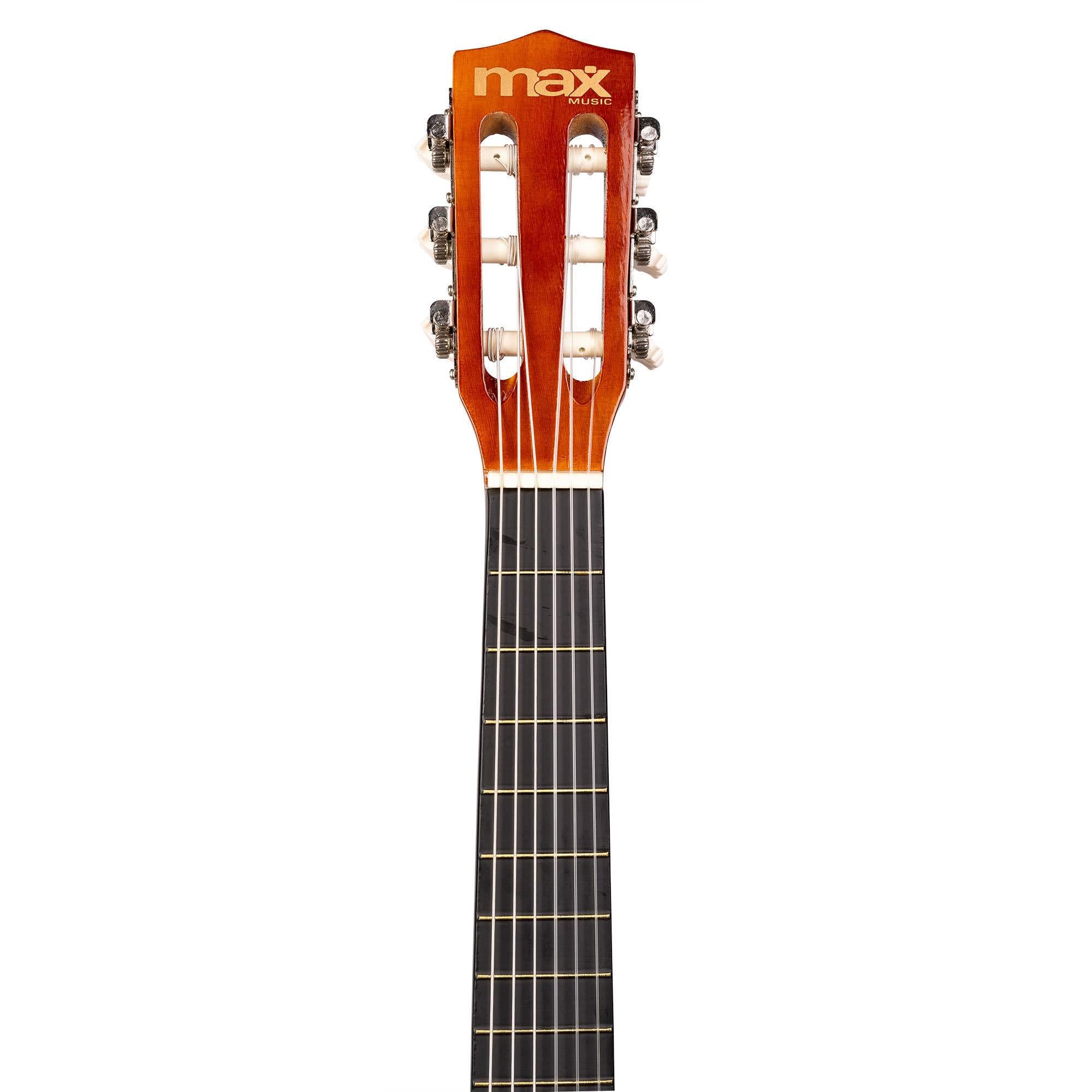 MAX SoloArt Junior 1/4 Guitarra Clásica para Niños de 3 a 6 Años - Set Completo con Funda Mochila, Soporte MAX GP20, Afinador Clip, Púas y Cuerdas Nailon - Ideal para Principiantes Infantiles