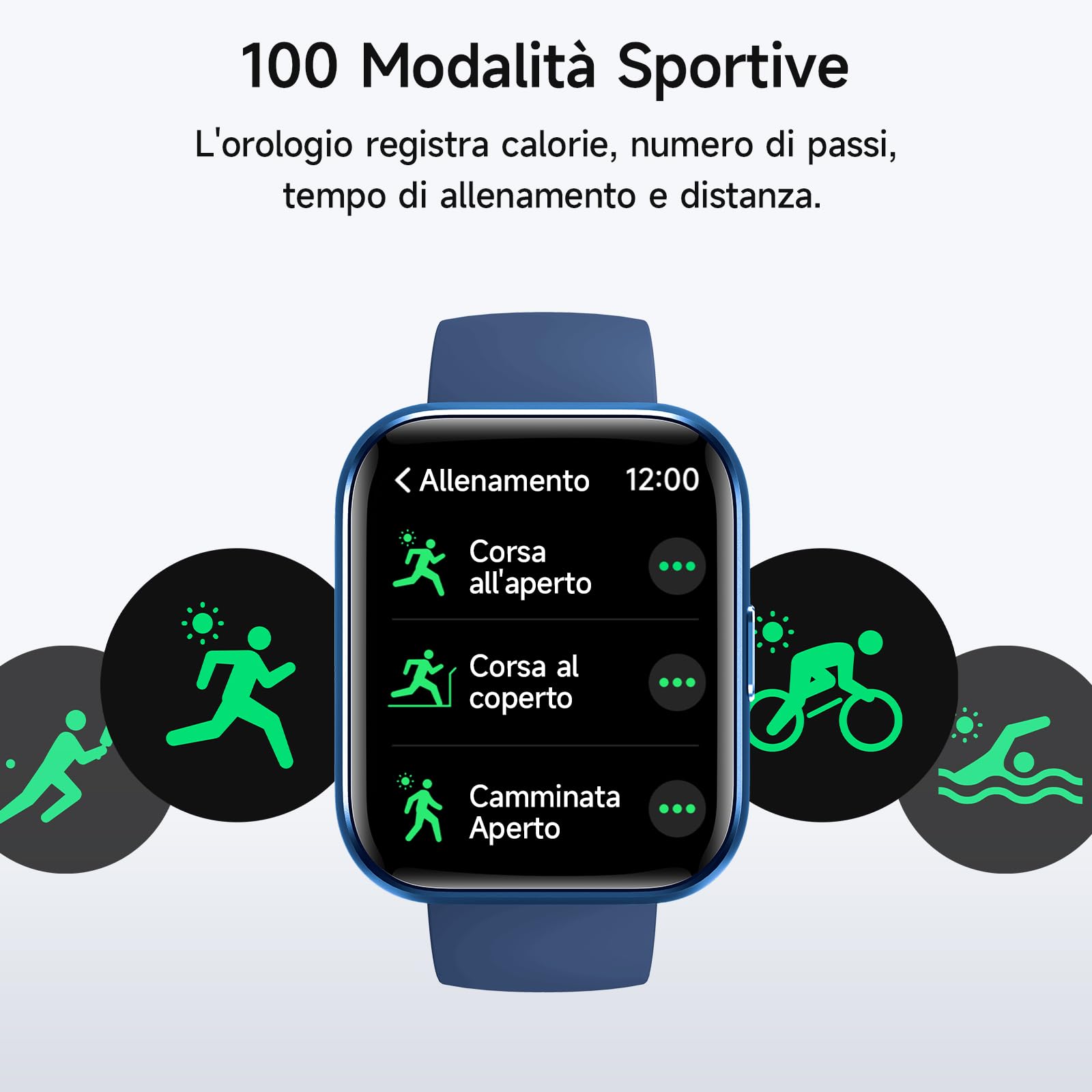 Smartwatch Uomo Donna con Chiamate Bluetooth, Alexa Integrato, 1.8” Orologio Smartwatch con 100 Sportive/Cardiofrequenzimetro/Sonno/SpO2, Impermeabil IP68 Fitness Tracker per iOS Android, Blu Scuro