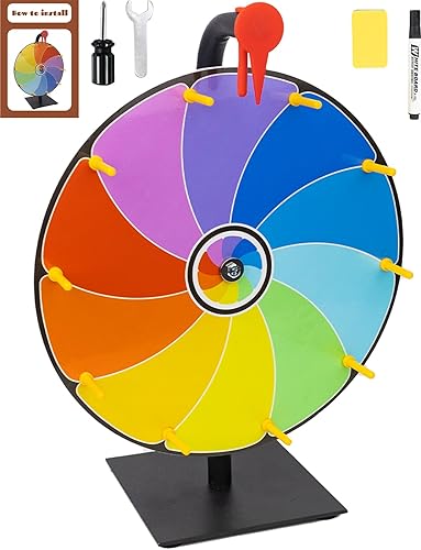 12 Inch Heavy Duty Spinning Prize Wheel - 10 Slots Color Tabletop Roulette Spinner of Fortune, with Dry Erase Marker and Eraser for Trade Show, Carnival, Win Fortune Spin Games - 12 inch